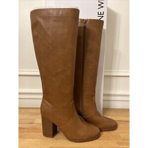 Nine West Linis Women's Tall Boots 8.5M Medium Brown Block Heel Minimalist Boho